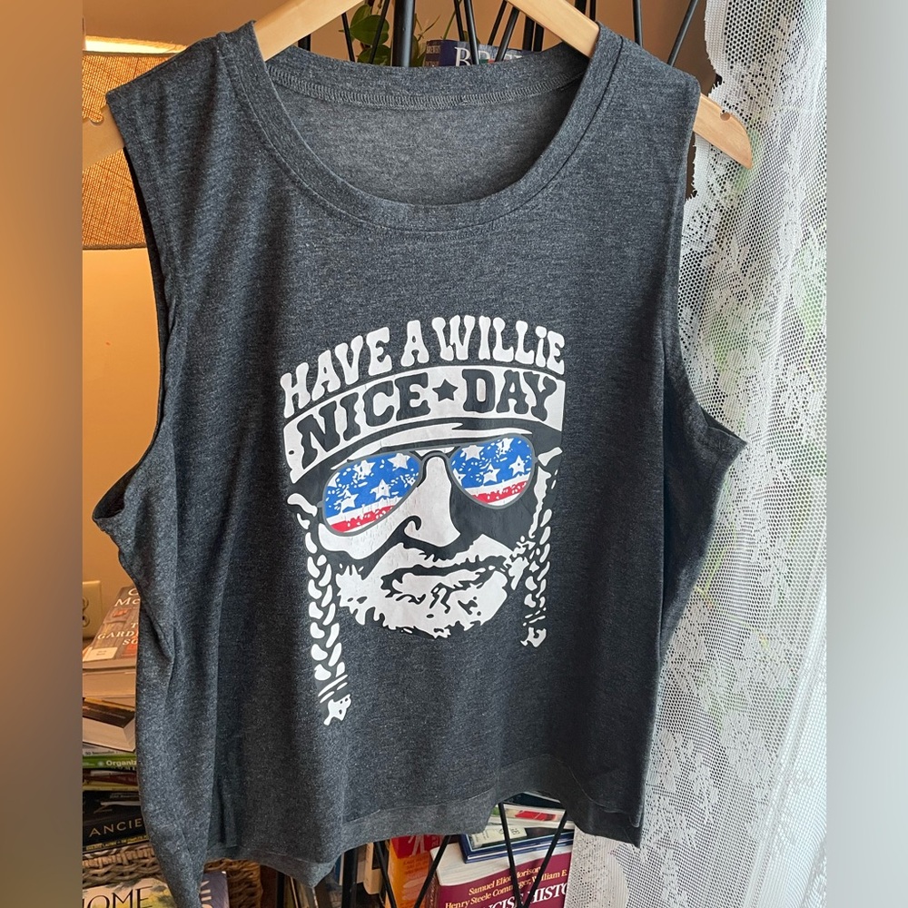 Willie Nelson + America Charcoal Gray Tank Top